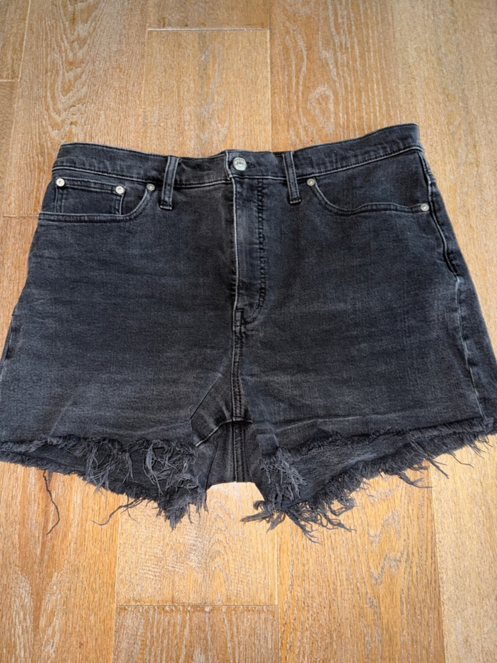 Madewell Black Distressed High-Rise Denim Shorts